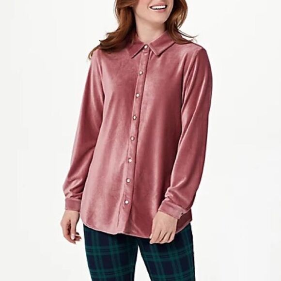 Susan Graver Weekend Petite Knit Corduroy Button-Front Shirt - Picture 1 of 3